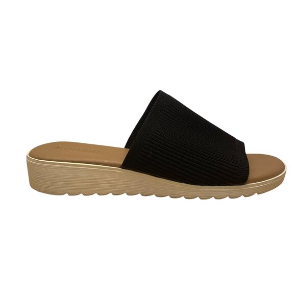 Kensie Womens Black Knit Open-Toe Lightweight Ribbed Wedge Slide Sandals Size 8 - Picture 1 of 6